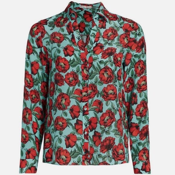 ALICE+OLIVIA SILK BLOUSE BUTTON DOWN PREPPY CHIC TRENDY GREEN RED FLORAL
SZ XS - Picture 13 of 14